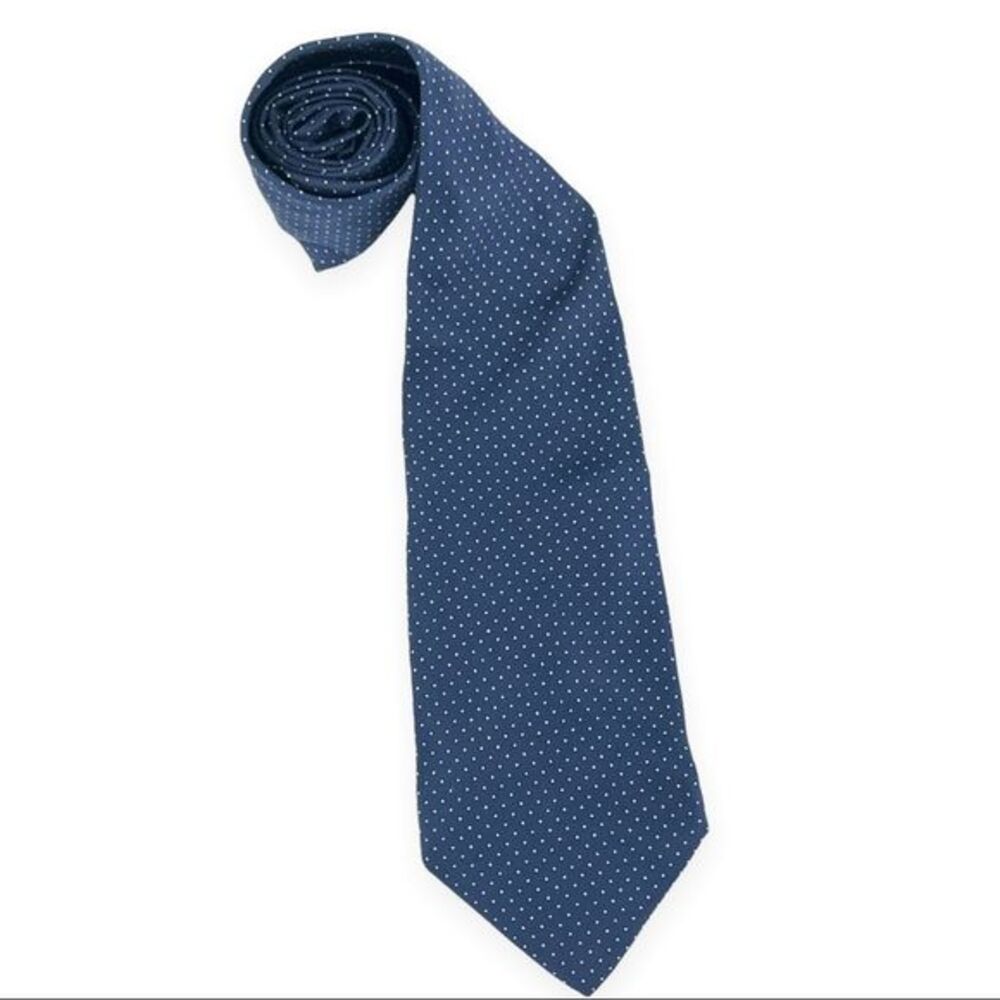 Luciano Toscani Hand Made 100% Silk Tie Blue with White Dots
